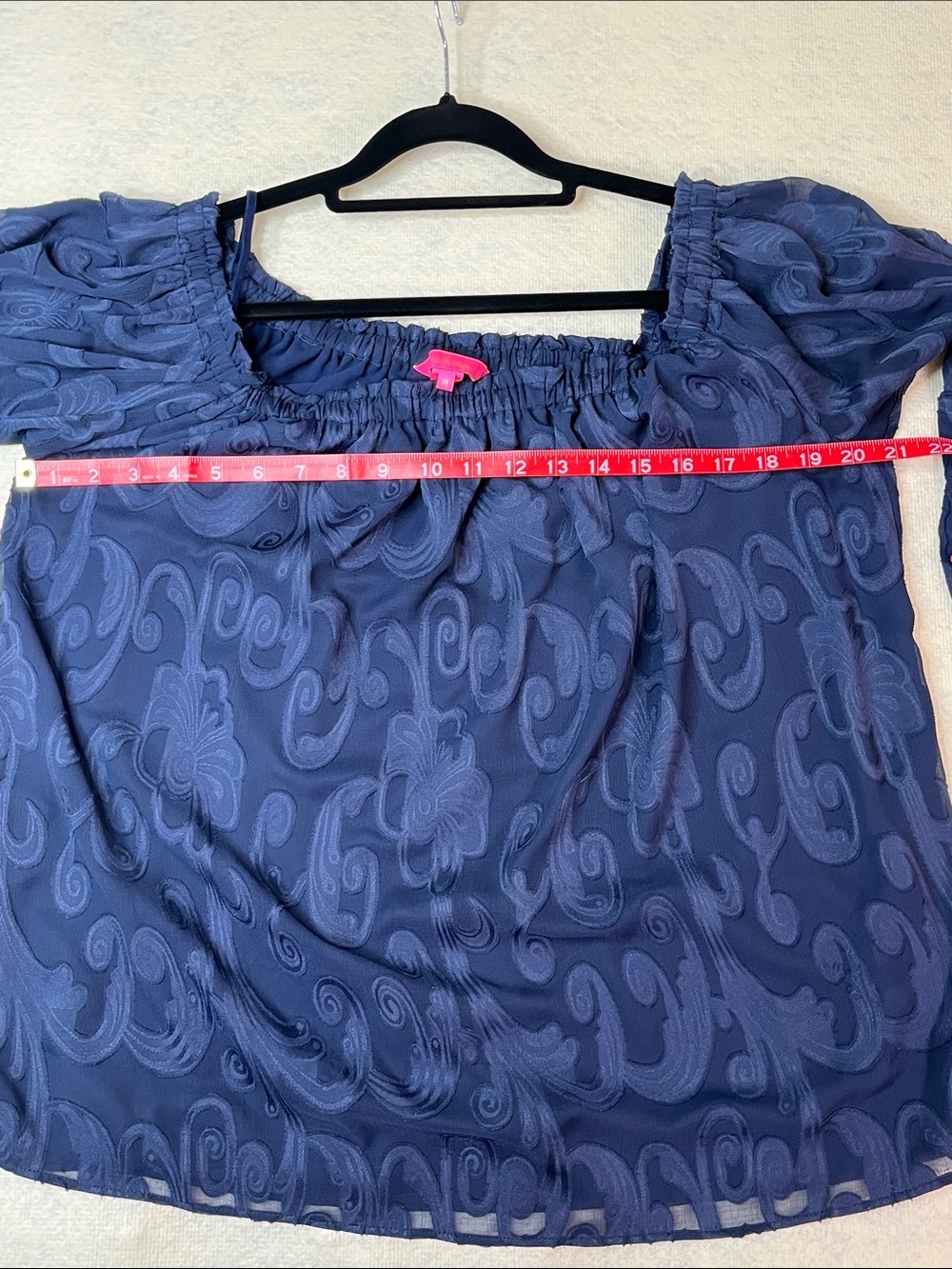 Lily Pulitzer-“Nevie” Women's Navy Off-Shoulder Textured Blouse-XL - Picture 5 of 6